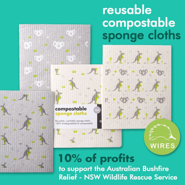 Compostable Sponge Cleaning Cloths, biodegradable, 100% plastic free, Set of 4.